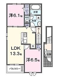 ハーモニー福知山　A棟 2階2LDKの間取り