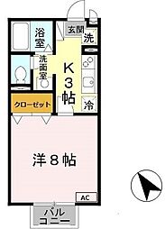 タイガーデンMATSUI 2階1Kの間取り