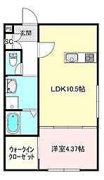 グラシエ土師　サウス 1階1LDKの間取り