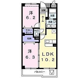 アンジュ 3階2LDKの間取り