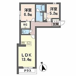 カーサ・ヴェルドール 2LDKの間取図画像