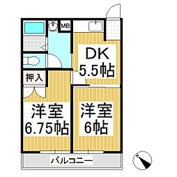 タニケンハイツ 2階2Kの間取り