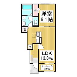 ヴィラ　オーブ 1階1LDKの間取り
