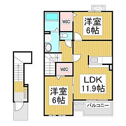 クリアネスII 2階2LDKの間取り