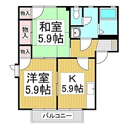 フレッシュタウンＮＧ　III 2階2Kの間取り