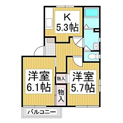 エステートこやま　ＳＥ棟 2階2Kの間取り