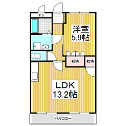 エバープレイス 2階1LDKの間取り