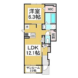 プレミール 1階1LDKの間取り