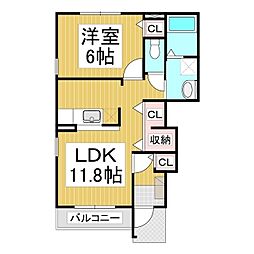 アンシャンテ 1階1LDKの間取り