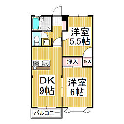クールジャルダン 2階2DKの間取り