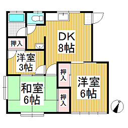 神戸ハイツ　C棟・D棟 1階3DKの間取り
