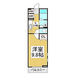 大−1 2階1Kの間取り