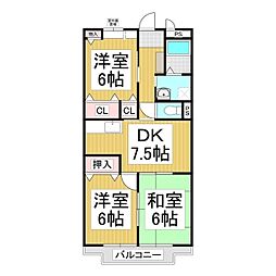 リンピアTOMO 2階3DKの間取り