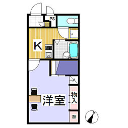 レオパレスCOCO 2階1Kの間取り