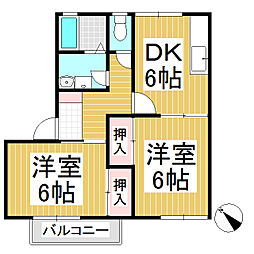 グランド・レヴ 2階2DKの間取り