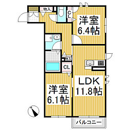 シャーメゾンカラマ 1階2LDKの間取り