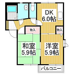 アルコバレーノI　A棟 2階2DKの間取り