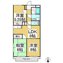 ベルクレール塩入 2階3DKの間取り