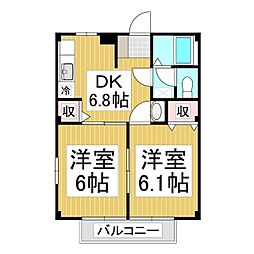アドミラブール 2DKの間取図画像