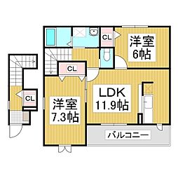 エスポワールTU 2LDKの間取図画像