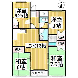 エクセルコーポ戸倉 4LDKの間取図画像