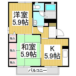 フレグランスあかざわA 2DKの間取図画像
