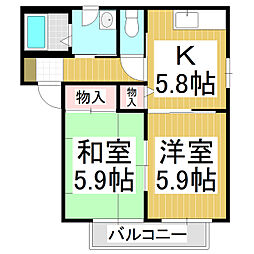 サンビレッジ久保A 2Kの間取図画像