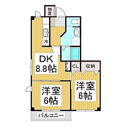 エディビレッヂB 2DKの間取図画像