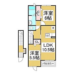 ヴィーヴェレ 2LDKの間取図画像