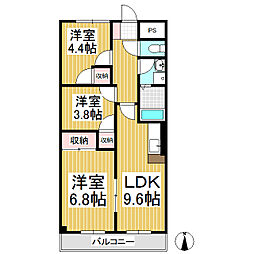グランドマンション田園 3DKの間取図画像