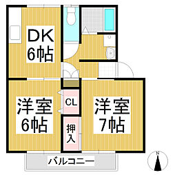 サンガーデン丹波島・東館 2DKの間取図画像