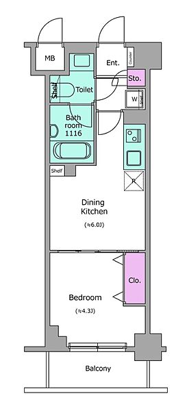 クレヴィアリグゼ西巣鴨 ｜東京都北区滝野川3丁目(賃貸マンション1DK・2階・25.26㎡)の写真 その2