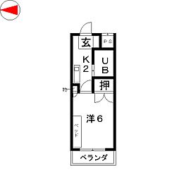 岩井橋ロイヤルハイツ 4階1Kの間取り