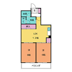 千代田マンション 2階2DKの間取り