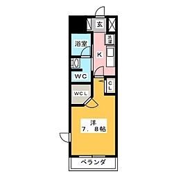 フレールコート東別院 2階1Kの間取り