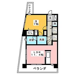 ヴァリエ東別院 14階1LDKの間取り