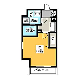 アクアヒルズ 1Kの間取図画像