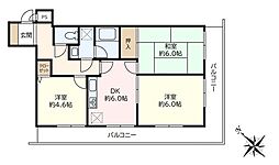 コスモ志木ピュアコート 3DKの間取図画像
