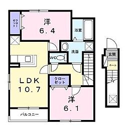 東急田園都市線 たまプラーザ駅 バス13分 保木薬師前下車 徒歩2分の賃貸アパート 2階2LDKの間取り