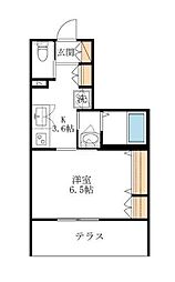 グリシーヌあざみ野 1階1Kの間取り