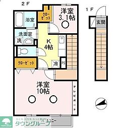 東急田園都市線 鷺沼駅 バス12分 野川くぬぎ坂下車 徒歩3分の賃貸アパート 2階2Kの間取り