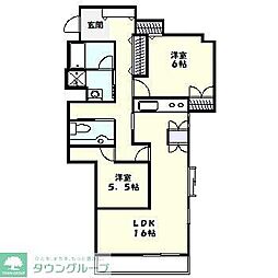 東急田園都市線 宮崎台駅 徒歩13分の賃貸マンション 3階2LDKの間取り