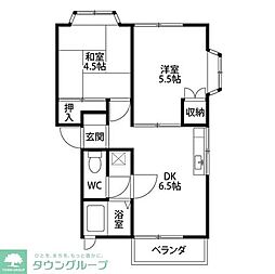 プラトゥサイド壱番館 2DKの間取図画像