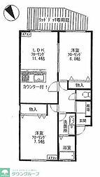シャトレふれあいの丘 2LDKの間取図画像