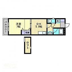 ESPACE東古松 3階1DKの間取り
