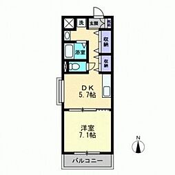 COCO中島田 4階1DKの間取り