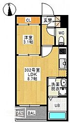 REGALEST 門田屋敷 1階1LDKの間取り