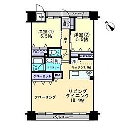 アルファスマート庭瀬駅前 2LDKの間取図画像