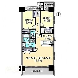 アルファスマート西川緑道公園 2LDKの間取図画像