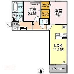 パームツリーB 1LDKの間取図画像